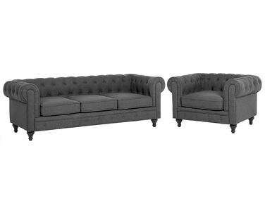 Ensemble canapé et fauteuil en tissu gris 4 places CHESTERFIELD