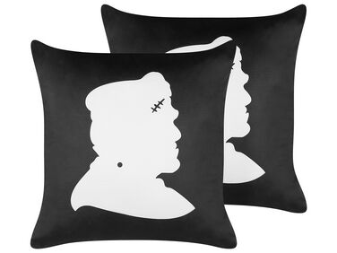 Set of 2 Velvet Cushions Frankenstein Motif 45 x 45 cm Black and White FRANKLINIA