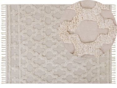 Teppich Baumwolle beige 160 x 230 cm marokkanisches Muster Fransen SULUOVA