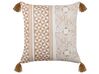 Set of 2 Cotton Cushions Geometric Pattern with Tassels 45x45 cm Light Brown and White MALUS_838587