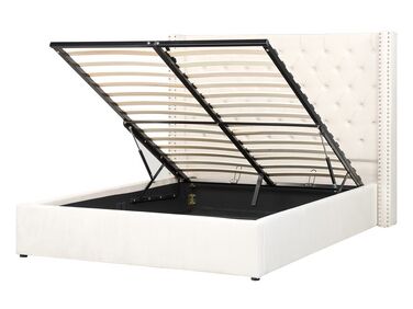Zamatová posteľ s úložným priestorom 140 x 200 cm krémová biela LUBBON