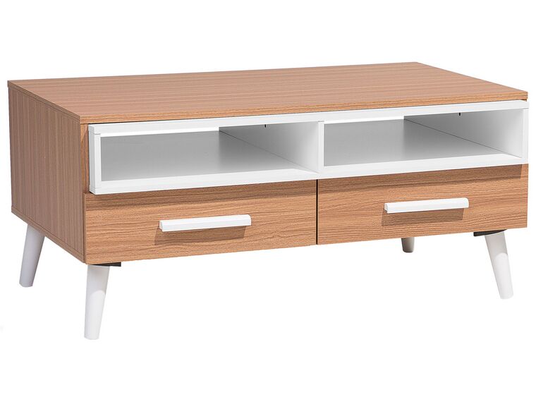 Coffee Table with Drawers Light Wood with White ALLOA_712995