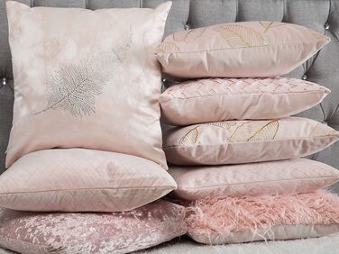 Set of 2 Studded Cushions Feather Motif 45 x 45 cm Pink SILENE
