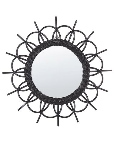 Rattan Sunburst Wall Mirror ⌀ 60 cm Black TELAKIA