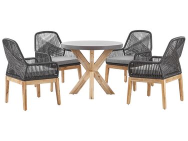 Spisebordssæt 4 stole + Rundt Bord Sort/Grå OLBIA