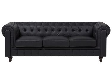 3 Seater Faux Leather Sofa Black CHESTERFIELD Big