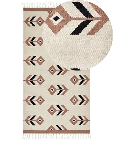 Kelim Teppich Baumwolle beige / schwarz 80 x 150 cm geometrisches Muster Kurzflor NIAVAN