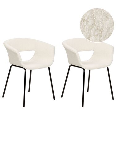 Sæt med 2 hvide boucle-spisebordsstole ELMA