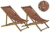 Set of 2 Acacia Folding Deck Chairs and 2 Replacement Fabrics Light Wood with Off-White / Red Floral Pattern ANZIO_819669
