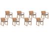 Sada 8 dřevěných zahradních židlí s šedými polštáři SASSARI_745999