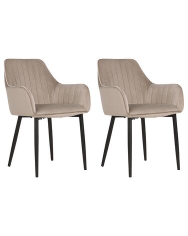 Set of 2 Velvet Dining Chairs Taupe WELLSTON