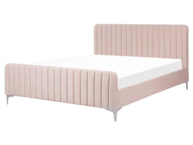 Čalúnená posteľ s roštom 160 x 200 cm zamatová ružová LUNAN