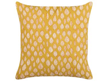 Bavlněný polštář vzor listů 45 x 45 cm žlutý GINNALA