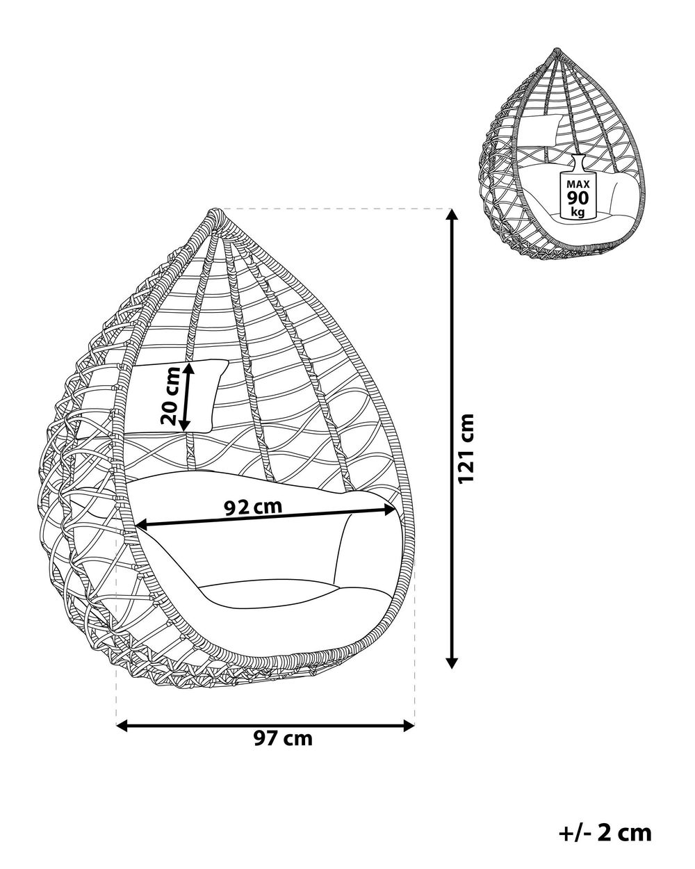 PE Rattan Hanging Chair Grey ARSITA Beliani.co.uk