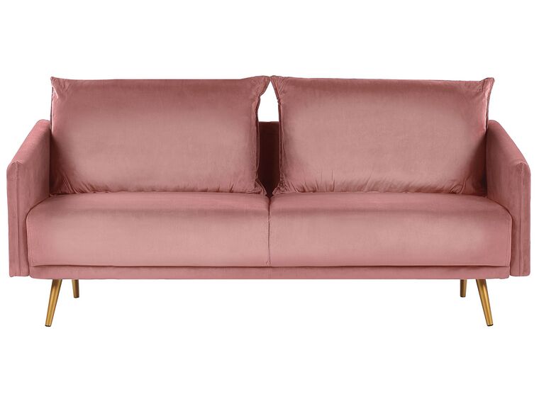 3-Sitzer Sofa Samtstoff rosa mit goldenen Beinen MAURA_789448