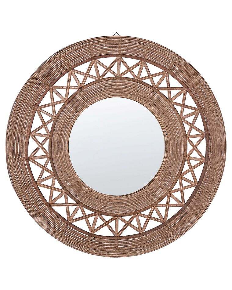 Espejo de pared de madera de bambú marrón claro ø 62 cm CACOMA_822237