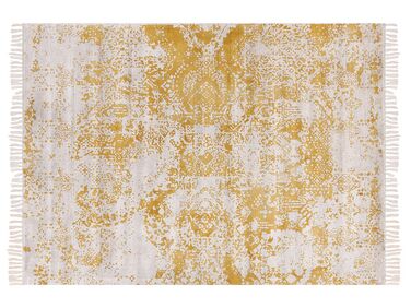 Teppich Viskose senfgelb / beige 140 x 200 cm orientalisches Muster Kurzflor BOYALI