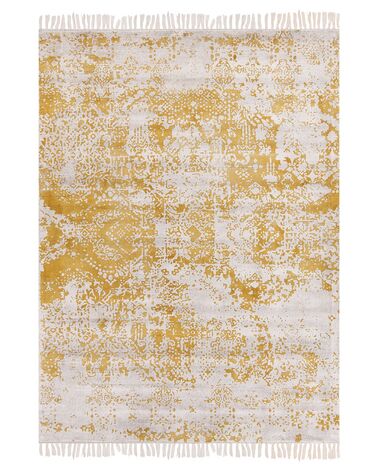 Teppich Viskose senfgelb / beige 140 x 200 cm orientalisches Muster Kurzflor BOYALI