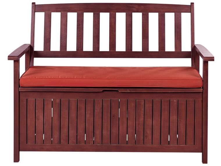 Acacia Wood Garden Bench with Storage 120 cm Mahogany Brown with Red Cushion SOVANA_883995
