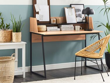 Home Office Desk with Shelf 120 x 59 cm Light Wood with Black GORUS