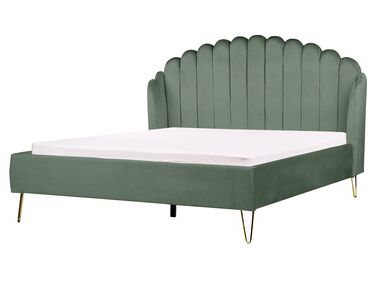 Łóżko welurowe 160 x 200 cm zielone AMBILLOU