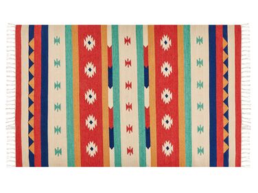Kelim Teppich Baumwolle mehrfarbig 140 x 200 cm geometrisches Muster Kurzflor MARGARA