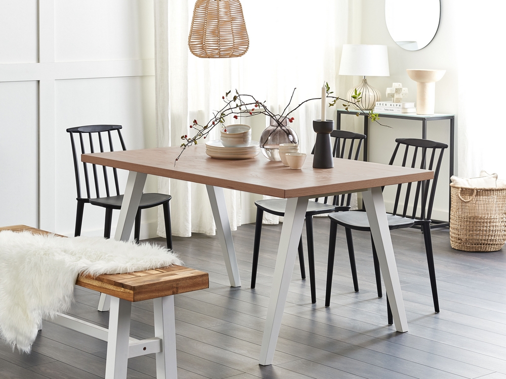 Table de salle à manger bois clair et blanc 150 x 90 cm LENISTER