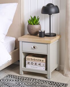 Yöpöytä laatikko vaaleanharmaa/vaalea puu CLIO