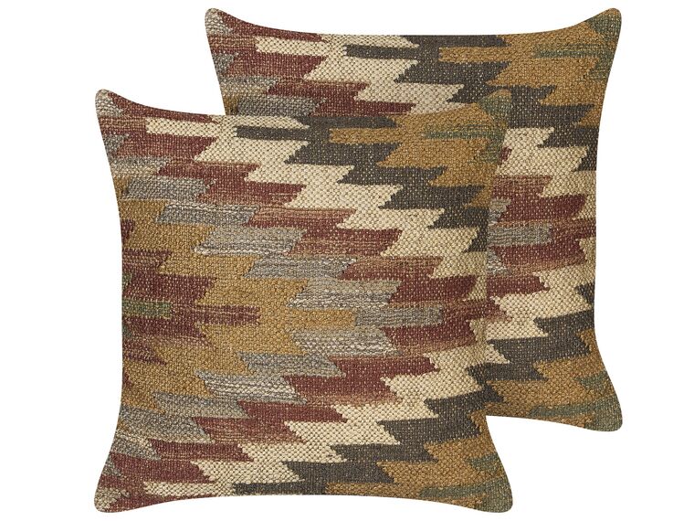 Set of 2 Jute Cushions Geometric Pattern 45 x 45 cm Multicolour DEEPOR_847885