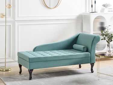 Right Hand Velvet Chaise Lounge with Storage Teal PESSAC
