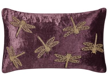Embroidered Velvet Cushion Dragonfly Motif 30 x 50 cm Purple DAYLILY