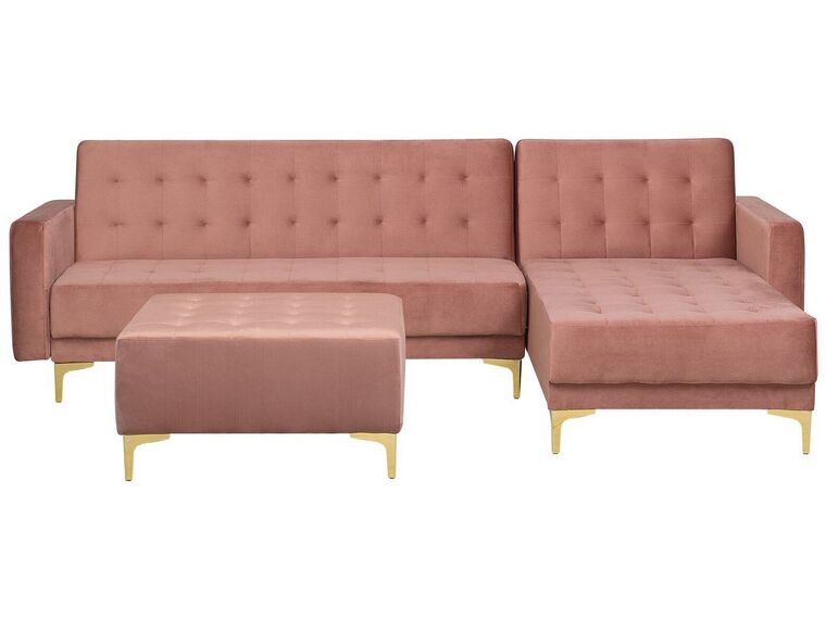 Left Hand Velvet Corner Sofa with Ottoman Pink ABERDEEN_735928