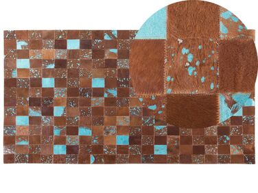 Teppich Kuhfell braun-blau 80 x 150 cm Patchwork ALIAGA