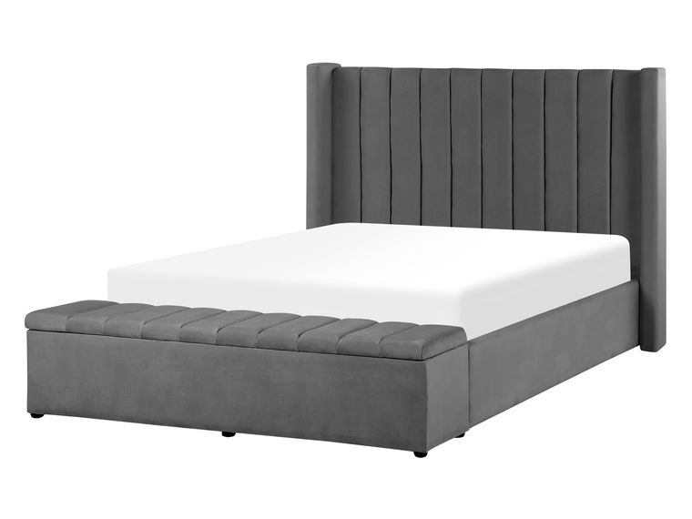 Velvet EU Double Size Bed with Storage Bench Grey NOYERS Beliani.de