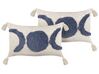 Conjunto de 2 almofada com bordado em algodão creme e azul 35 x 55 cm LUPINUS_838987