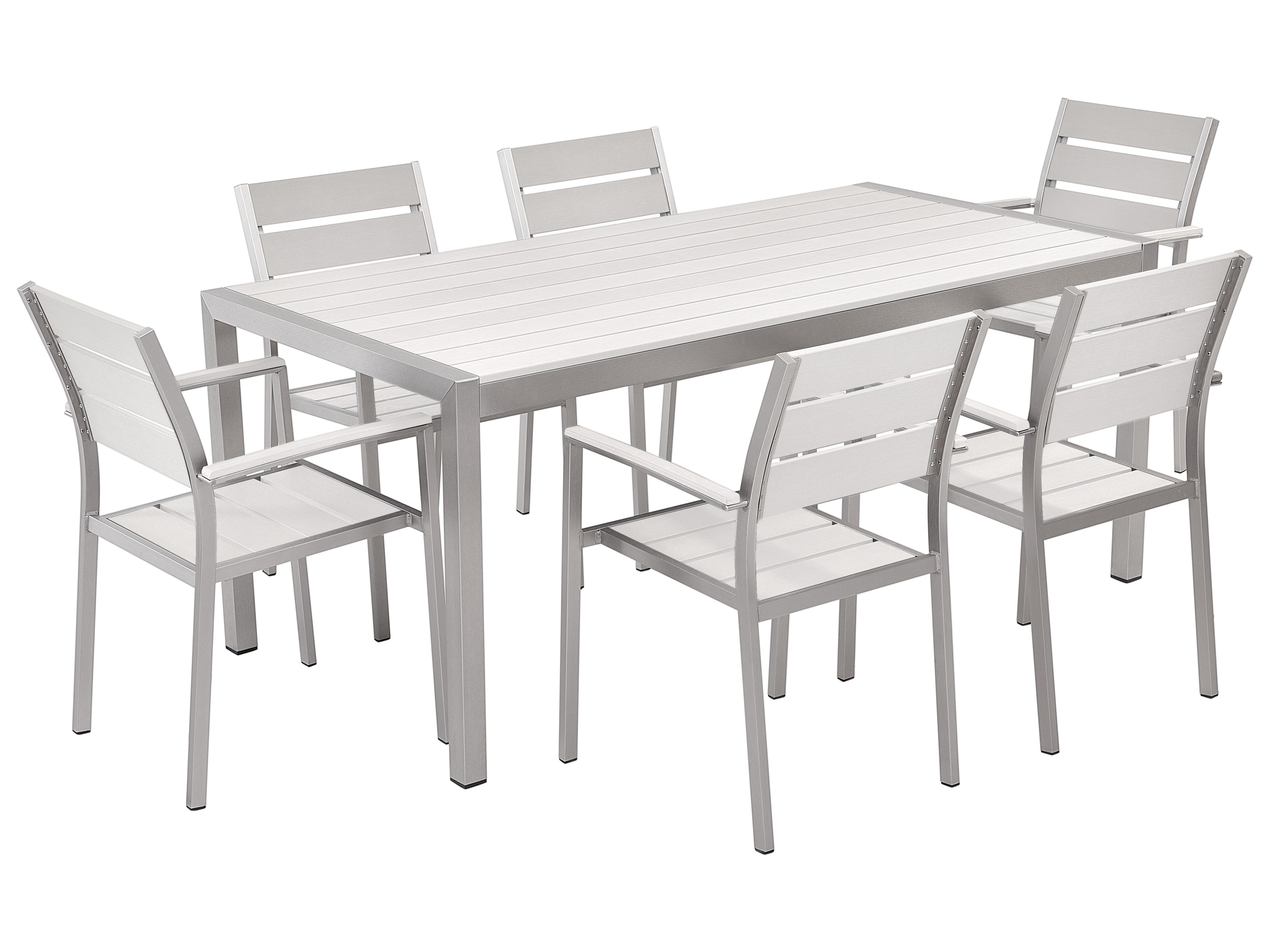 Set Di Tavolo E Sedie Da Giardino In Alluminio E Legno Sintetico Bianco Vernio Belianiit Set Di Tavolo E Sedie Da Giardino In Alluminio E Legno Sintetico Bianco Vernio Belianiit