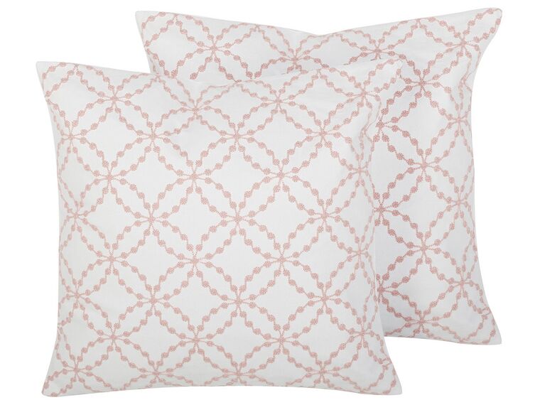 Set of 2 Cotton Cushions Quatrefoil Pattern 45 x 45 cm Pink VERBENA_770272
