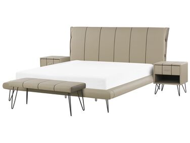 Súprava nábytku do spálne z umelej kože 180 x 200 cm béžová BETIN