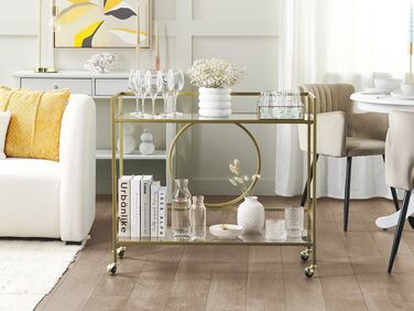 Metal Drinks Trolley with Glass Top Gold KERRY