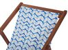 Set of 2 Acacia Folding Deck Chairs and 2 Replacement Fabrics Dark Wood with Off-White / White and Blue Pattern ANZIO_800500