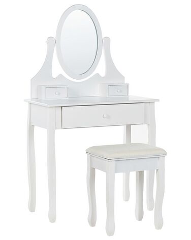 3 Drawer Dressing Table with Oval Mirror and Stool White ASTRE