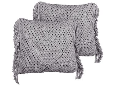 Set of 2 Cotton Macrame Cushions with Tassels 45 x 45 cm Grey BESHAM