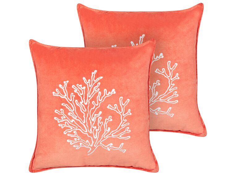 Conjunto de 2 almofadas decorativas com motivo de coral em veludo vermelho 45 x 45 cm NORI_892980