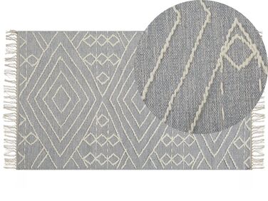 Teppich Baumwolle grau / weiß 80 x 150 cm geometrisches Muster Kurzflor KHENIFRA