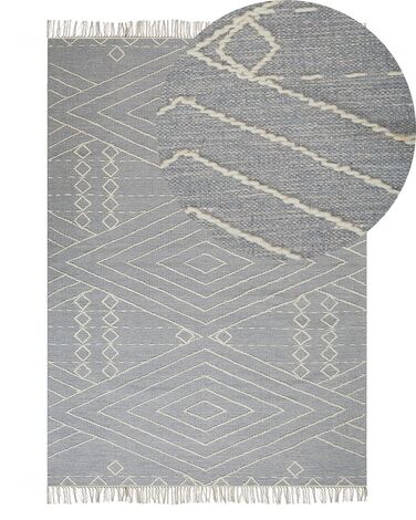 Teppich Baumwolle grau / weiss 80 x 150 cm geometrisches Muster Kurzflor KHENIFRA