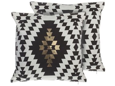Sada 2 dekoratívnych vankúšov s geometrickou čiernobielou potlačou a zlatým vzorom 45 x 45 cm COLEUS