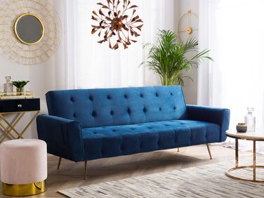 Velvet Sofa Bed Blue SELNES