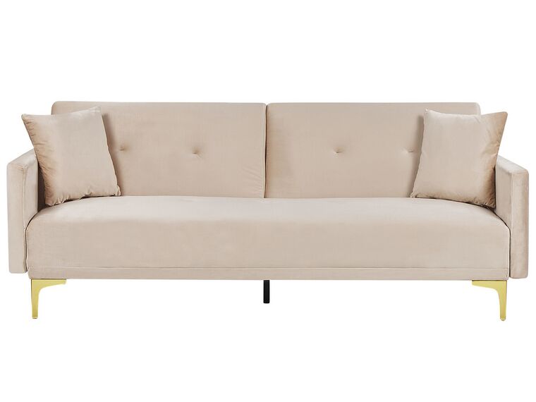 Sofa rozkładana welurowa beżowa LUCAN_810434