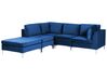Right Hand 4 Seater Modular Velvet Corner Sofa with Ottoman Blue EVJA_859961
