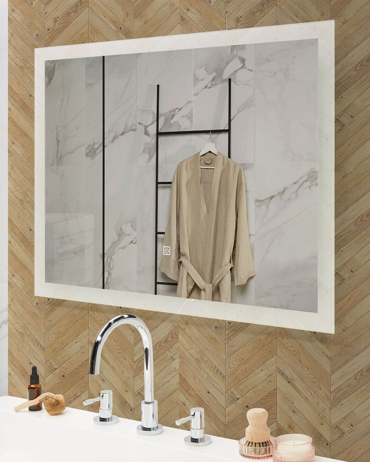 LED Wall Mirror 60 x 80 cm Silver ADOUR Beliani.co.uk